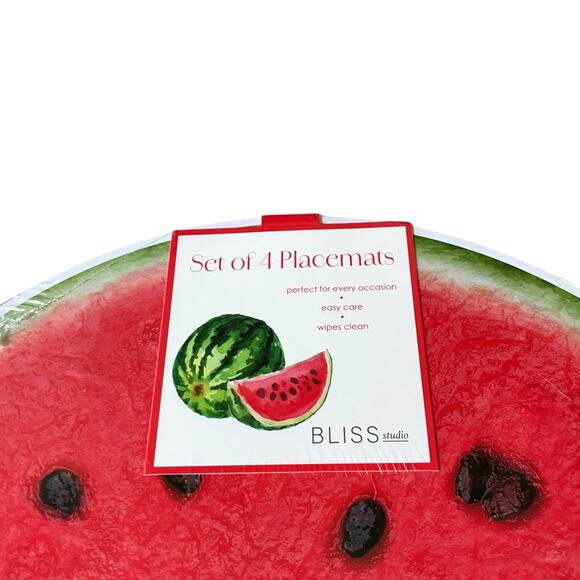 New Thick Round Summer WATERMELON Slice Placemats W/ Cork Backing 15in Set of 4 - Picture 3 of 9